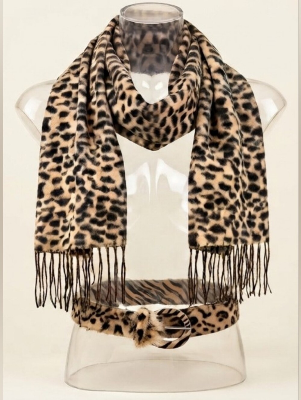 Women's Cheetah Girlz Faux Fur Scarf and Belt Set